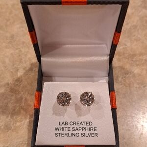 Lab created white sapphire sterling silver earrings